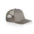 A grey trucker cap featuring a solid front and mesh back, with a curved brim and an adjustable strap.
