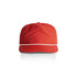 A red cap with a white rope detail along the brim, featuring a logo on the front.