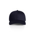 A navy blue cap featuring a structured design and a logo on the front.