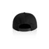 A black cap featuring a snapback closure at the back and a smooth finish. It has a logo on the side.