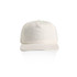 A cap in a light cream colour with a textured fabric and a front panel. It features a logo.