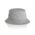 A light grey bucket hat with a wide brim and a textured band. It features a logo.