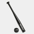 A black mini baseball bat and ball set with branding on both items, ideal for outdoor leisure activities.