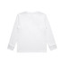 A long-sleeved white kids' T-shirt featuring a plain back and cuffs. It has a logo on the label.