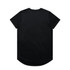 A black T-shirt with a rounded hem and no visible branding on the back.