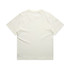 A light cream, heavy faded T-shirt with short sleeves and a plain back design. It features a logo.