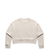 A cream-coloured crop crew jumper with a relaxed fit and long sleeves. It features a small logo.