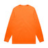 A long-sleeve work t-shirt in vibrant orange with a plain back and a logo on the front.