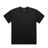 A black t-shirt with a relaxed fit and a round neckline, featuring a logo on the label.