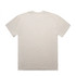 A plain beige t-shirt featuring a standard crew neck and short sleeves, with a logo on the back.