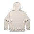 A light beige hoodie featuring a hood, long sleeves, and a plain back. It includes a logo.