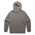 A faded olive green hoodie with a kangaroo pocket and a hood, featuring a logo. The back view is shown.