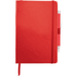 A red Nova Bound JournalBook with an elastic closure and a pen attached. It features a smooth cover and ribbon bookmark.