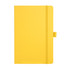 A yellow Nova Bound JournalBook with an elastic band and a ribbon marker. It features a logo on the cover.