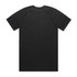 A black T-shirt with a simple design and a logo on the back. The fabric appears soft and breathable.