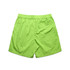 Lime green swim shorts with an elastic waistband and a back pocket, featuring a logo.