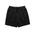 Black track shorts with an elastic waistband and drawstring, featuring a relaxed fit and side pockets.