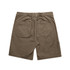 A pair of khaki canvas shorts featuring multiple pockets and an elastic waistband. The back view is shown.