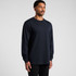 A long-sleeve T-shirt in navy blue, featuring a simple design and a logo.