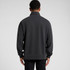 A dark grey jacket featuring a half zip and a collar, with a relaxed fit and long sleeves.