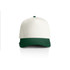 A two-tone cap featuring a white crown and a dark green peak, with a logo on the front.