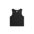 A black organic rib crop tank top with a sleeveless design and a simple cut. It features a logo on the label.
