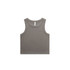 A faded olive green rib crop tank top featuring wide shoulder straps and a fitted design, with a logo.