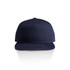 A navy 7-panel cap with a flat brim and a logo on the front.