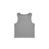 A light grey sleeveless crop tank top featuring a simple design and a logo on the back.