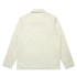 A light-coloured canvas chore jacket featuring long sleeves and a classic collar, with a logo on the back.