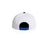 A two-tone cap in white with a blue brim and buttons, featuring an adjustable strap at the back.