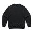 A black jumper with long sleeves and a round neck, featuring a plain design on the back.