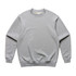 A grey jumper with a crew neckline and long sleeves, featuring a simple design and branding.