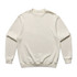 A beige jumper with a classic crew neckline and ribbed cuffs and hem. It features a small logo on the front.