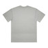 A grey T-shirt featuring a plain back and short sleeves. The shirt includes a logo on the side.