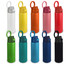 A collection of vacuum bottles in various colours, including white, grey, yellow, orange, pink, green, blue, and navy. Each features a handle.