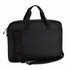 A black laptop bag with a textured finish, featuring dual handles and a detachable shoulder strap. It has a logo.