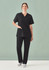 A pair of unisex straight leg scrub pants in black, paired with a matching black scrub top.