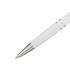 A white aluminium pen with a textured grip and metallic accents, featuring a logo on the barrel.