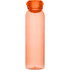 An orange water bottle made from recycled plastic, featuring a secure lid and a sleek design.