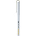 A white gel rollerball pen, featuring a clip and logo, with a sleek design.