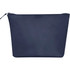 A dark blue toiletry bag with a zip closure, featuring a simple design and a logo.