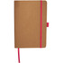 A Colour Bound JournalBook with a kraft cover and bright pink elastic closure, featuring a ribbon bookmark and logo.