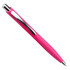 A pink ballpoint pen with a sleek design and a chrome clip. The pen features a click action mechanism.