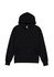 A black hoodie with a front pocket and drawstring hood. The product features a logo on it.