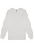 A plain white long sleeve tee with a crew neckline and a logo on the label.