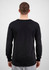 A black long sleeve men’s t-shirt with a crew neck, featuring a plain back view.