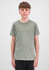 A youth short sleeve tee in olive green, featuring a simple design and a fitted style. It has a logo.