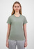 A short sleeve tee in a soft green colour, displayed on a model against a neutral background. It features a logo.