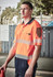 A high-visibility short sleeve polo in bright orange and navy, featuring segmented reflective tape and a logo.